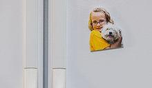 Load image into Gallery viewer, picture of photo cutout magnet on a refrigerator.